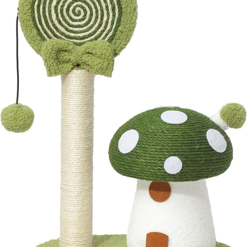 Doggie&Kittie Cat Scratching Post Cute Kitten Scratching Board Kitty Toys Mushroom Lollipop Cat Scratcher Furniture Cat Climber Climbing Tower for Indoor Cats Sisal Material (Green)