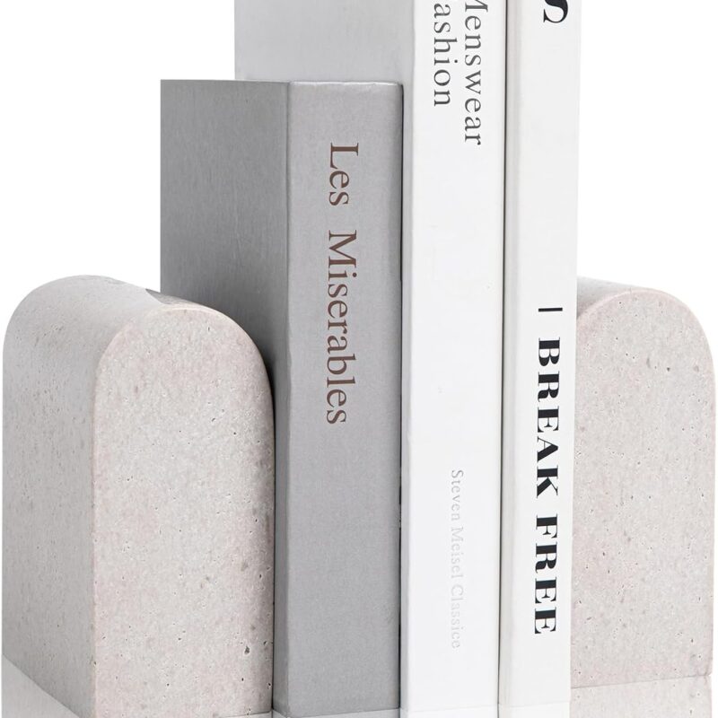 Luxury Marble Bookends, Heavy Duty Marble Book Ends, Stone Bookends for Office Decorative, Polished, Wild Mushroom Circular Arch, 2.5×4.7×5.7 Inch
