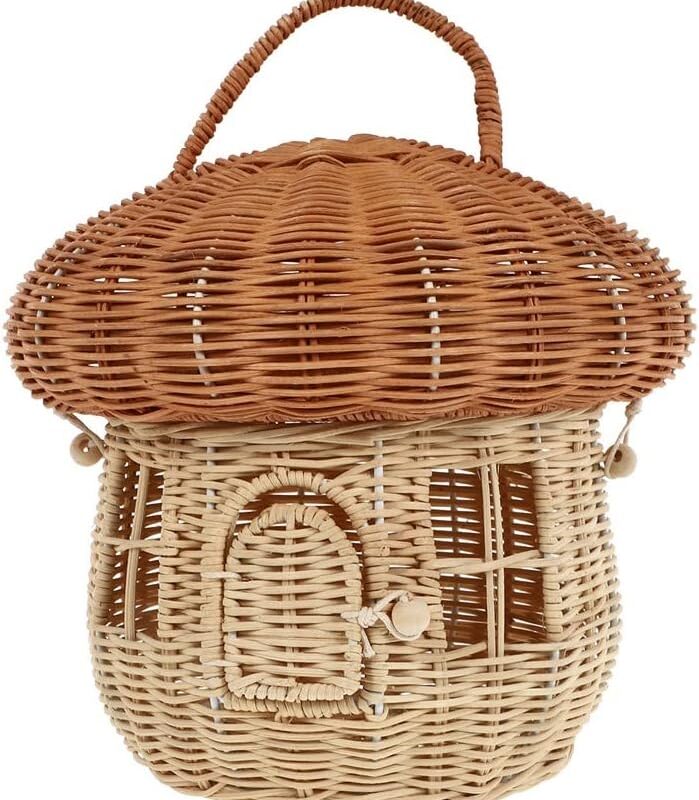 Mushroom Shape Rattan Portable Small Basket Flower Green Plants Fruit Shopping Basket Picnic Wedding Flower Basket