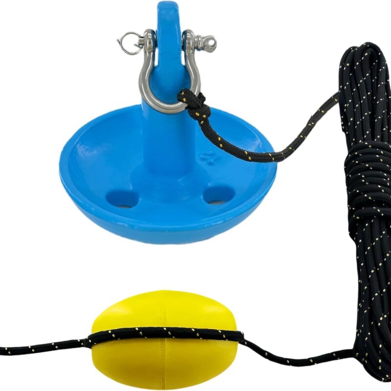 Marine Mushroom Anchor Kit 12 lb Blue PE Coated Kayak Anchor Accessories with 50 ft Rope for Fishing Kayaks, Canoe, Jet Ski, SUP Paddle Board and Small Boats