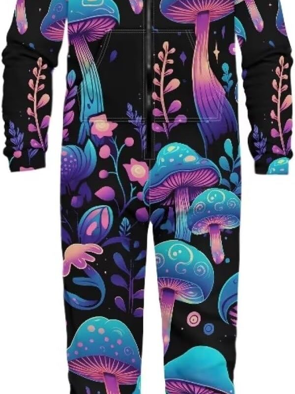 Coloranimal Unisex Women Men Onesie Jumpsuit Fashion Novelty One Piece Pajama Set with Pocket Nightwear Romper Size S-4XL