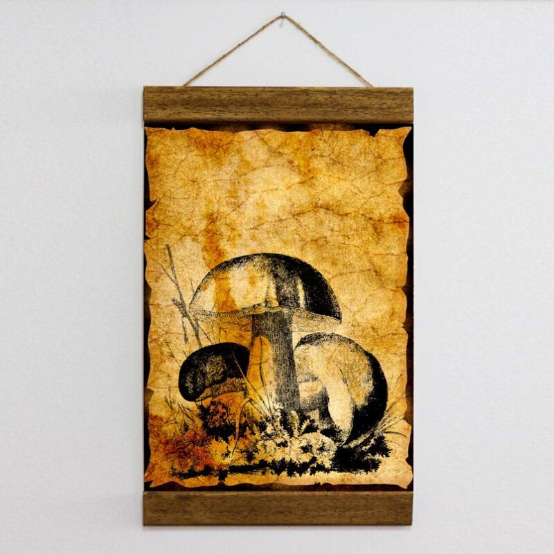 Vintage Mushroom illustration Botanical Plant Wood Framed Canvas Print, Nature Lover Mushroom Wall Decor, Botanist Gift Idea