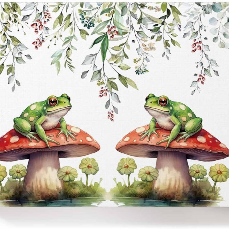 Sunteeny Paint by Number for Adults Beginner Frog Mushroom Flowers Watercolor Plant Leaves DIY Digital Oil Painting by Numbers Pictures Drawing On Canvas Framed 16"x20"