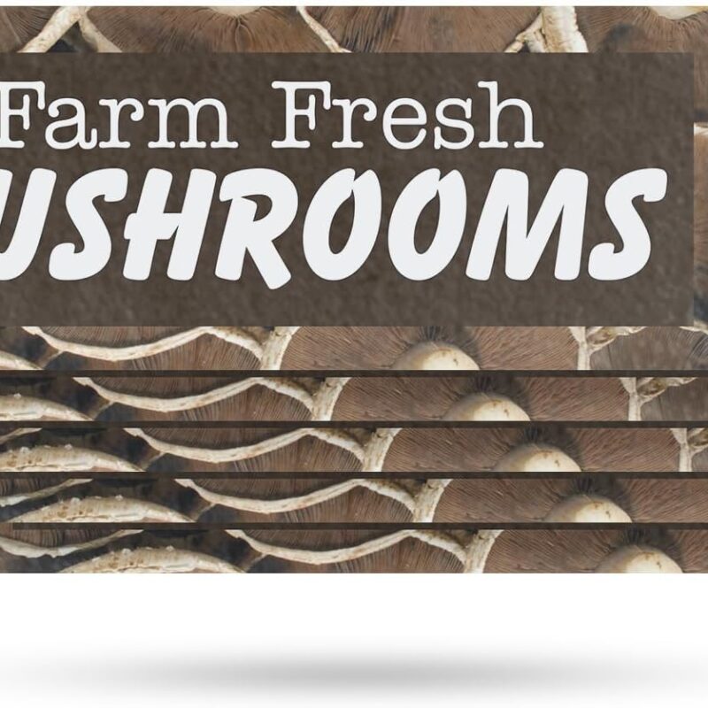 Farm Fresh Mushrooms Vinyl Decal 5 Pack of 12 Inch x 5 Inch Weatherproof Heavy-Duty Adhesive Backing | Locally Harvested, Fresh Vegetables, Healthy Choices | Made in USA