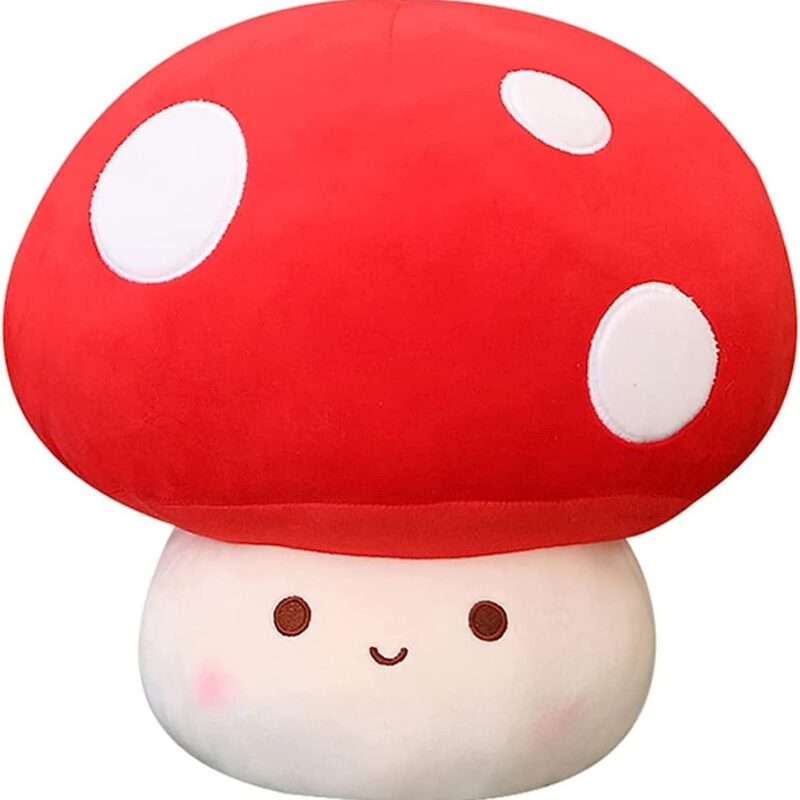 Cute Mushroom Plush Kawaii Doll Mushroom Plushie Stuffed Animal Pillow Home Decor Kids Gifts (Red, 23.6 inch)