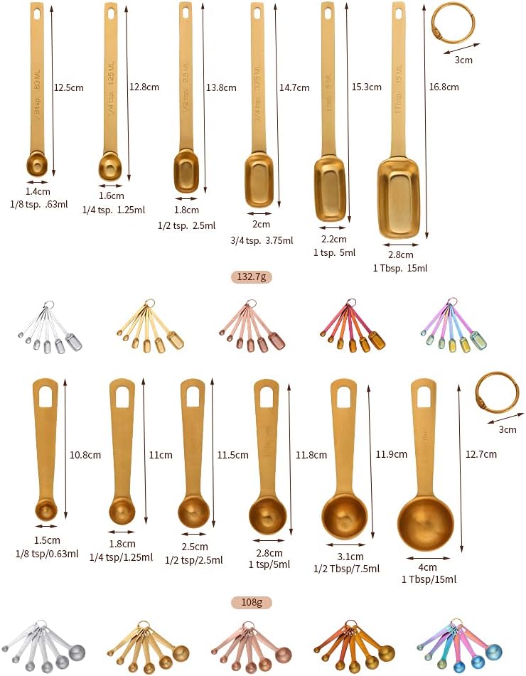61UEkPnxayL._AC_SL1000_.jpg Meisha Measuring Spoons, Heavy Duty 18/8 Stainless Steel Measuring Spoons Cups Set, Set of 6 for Gift Measuring Dry and Liquid Ingredients - Rainbow - Image 6