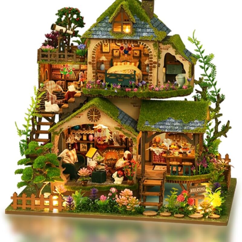 61Vw2KwZiYL._AC_SL1000_.jpg DIY Miniature Dollhouse Kit, Mini House Making Kit with Furnitures, Tiny House Kit to Build for Adults, Hobby Craft Gift for Christmas Day, Forest Adventure