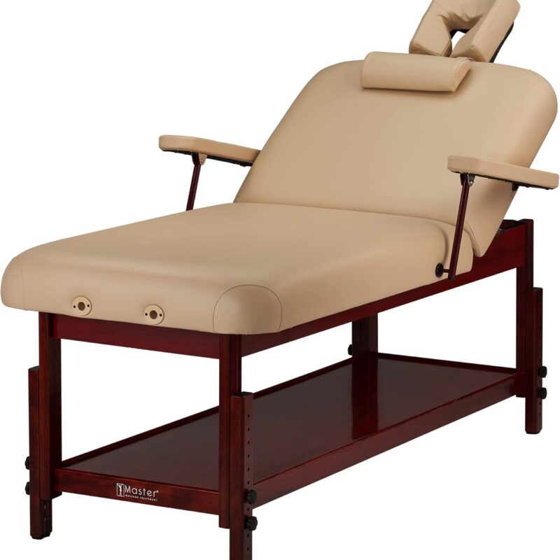 Master Massage Extra Wide 31" Spamaster Stationary Massage Table Physical Therapy Salon Beauty Lash Chiropractic Bed-Aesthetic Spa Facial Medical Treatment Tattoo Bed with Shelf in Mushroom