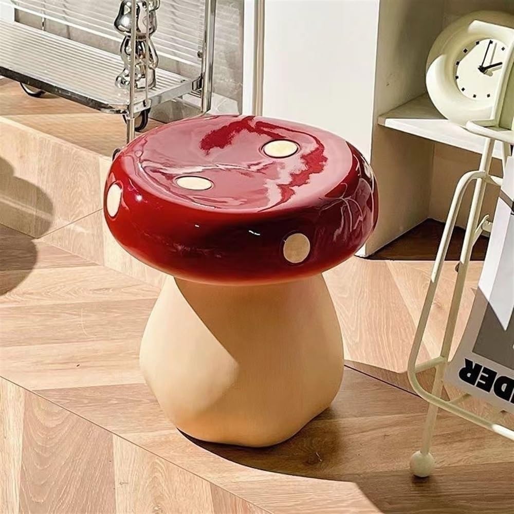 61XusR4GuL._AC_SL1000_.jpg Mushroom Stool, Resin Mushroom Decorative Stool, Small Mushroom Ottoman,Resin Creative Sculpture Decoration for Living Room, Bedroom, Patio, Balcony, Garden, Lawn(Red)