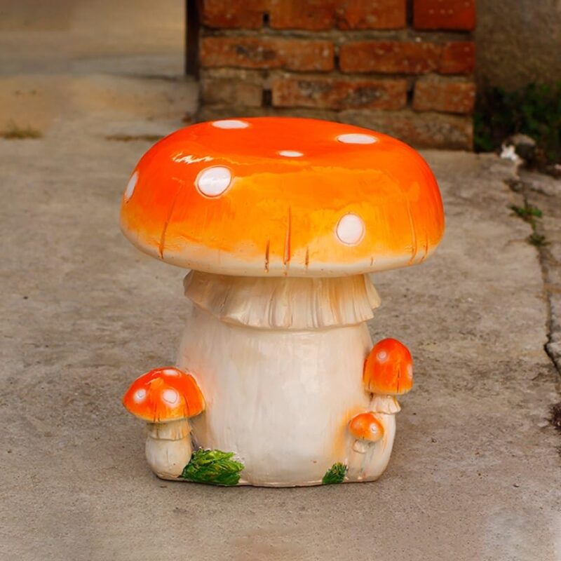 Cute Garden Mushroom Table Stool, Outdoor Mushroom Stools, Creative Landscape Sculpture, Simulation Mushroom Chair Garden Decor Courtyard Park Lawn Art Sculpture Decoration(Orange)
