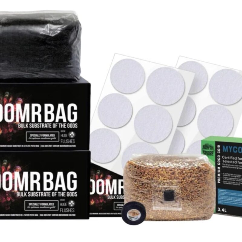 North Spore Boomr Bag + Max Yield Bin Monotub Refill Kit | Boomr Bag Sterilized Manure Substrate | Sterilized Grain Bag | Coco Coir Substrate | for Use in Max Yield Bin Monotub