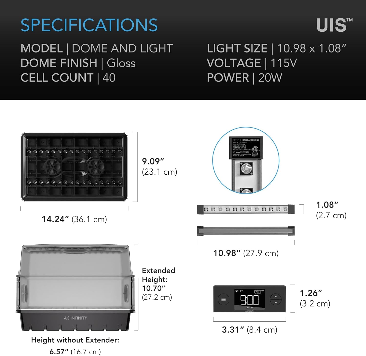 61chJ9DsFL._AC_SL1500_.jpg AC Infinity Humidity Dome, Germination Kit with Full Spectrum LED Grow Light Bars, Sturdy Drip Tray, 5x8 Cell Seedling Tray, and Vented Height Extension Panels, for Indoor Gardening, Seed Starting - Image 6