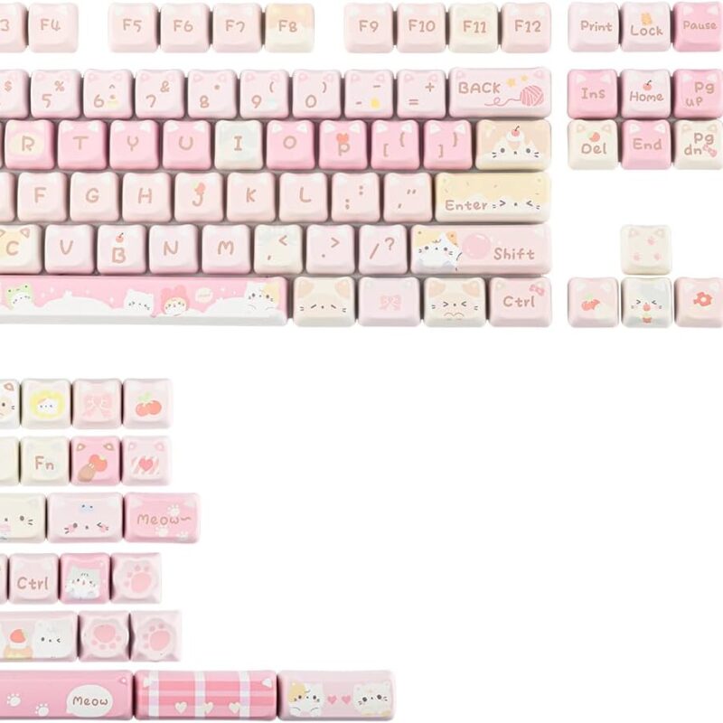 KiiBoom x Maorbeng Meow Meow Squad Keycaps Set, Dye-Sublimation PBT, Mao Profile, 142 Keys Custom Keycaps for ANSI Layout, MX Switches Mechanical Gaming Keyboard