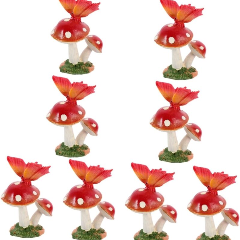 PAREKS 8 pcs Butterfly Mushroom Ornament Mushroom Model Mini Mushroom Decor Resin Crafts Hedgehog Decor Mushroom Decor Garden Resin DIY Garden Resin Mushroom Landscaping Decor artificial/2505