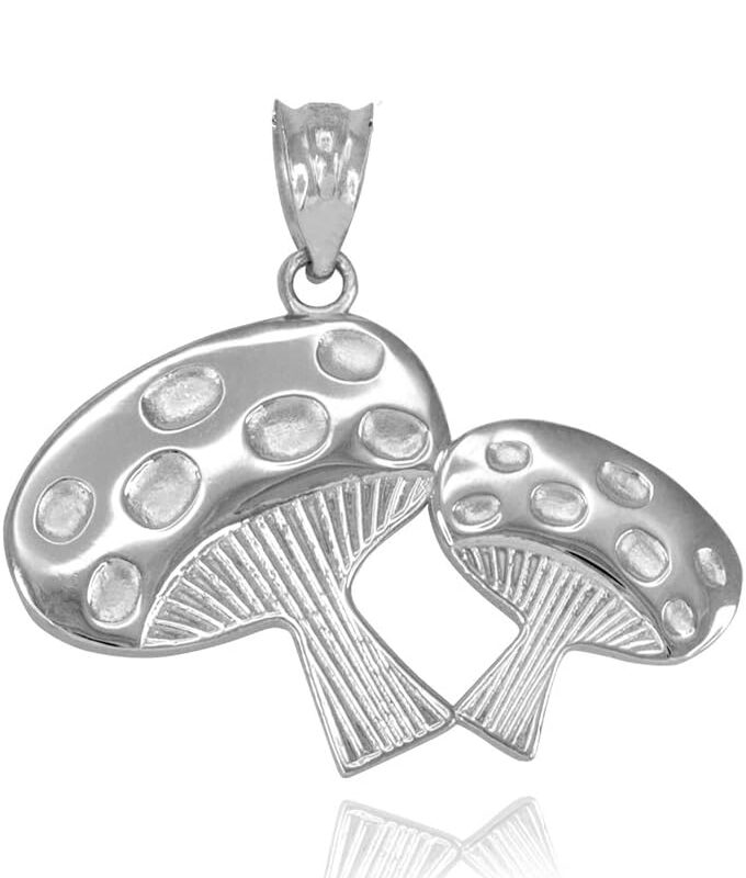 Trendy Necklaces Polished 10k White Gold Magic Mushroom Charm Pendant