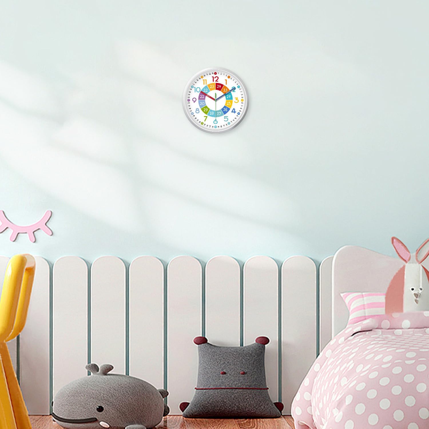 XFM Colorful Silent Wall Clock Classroom Telling Time Teaching Clock ...