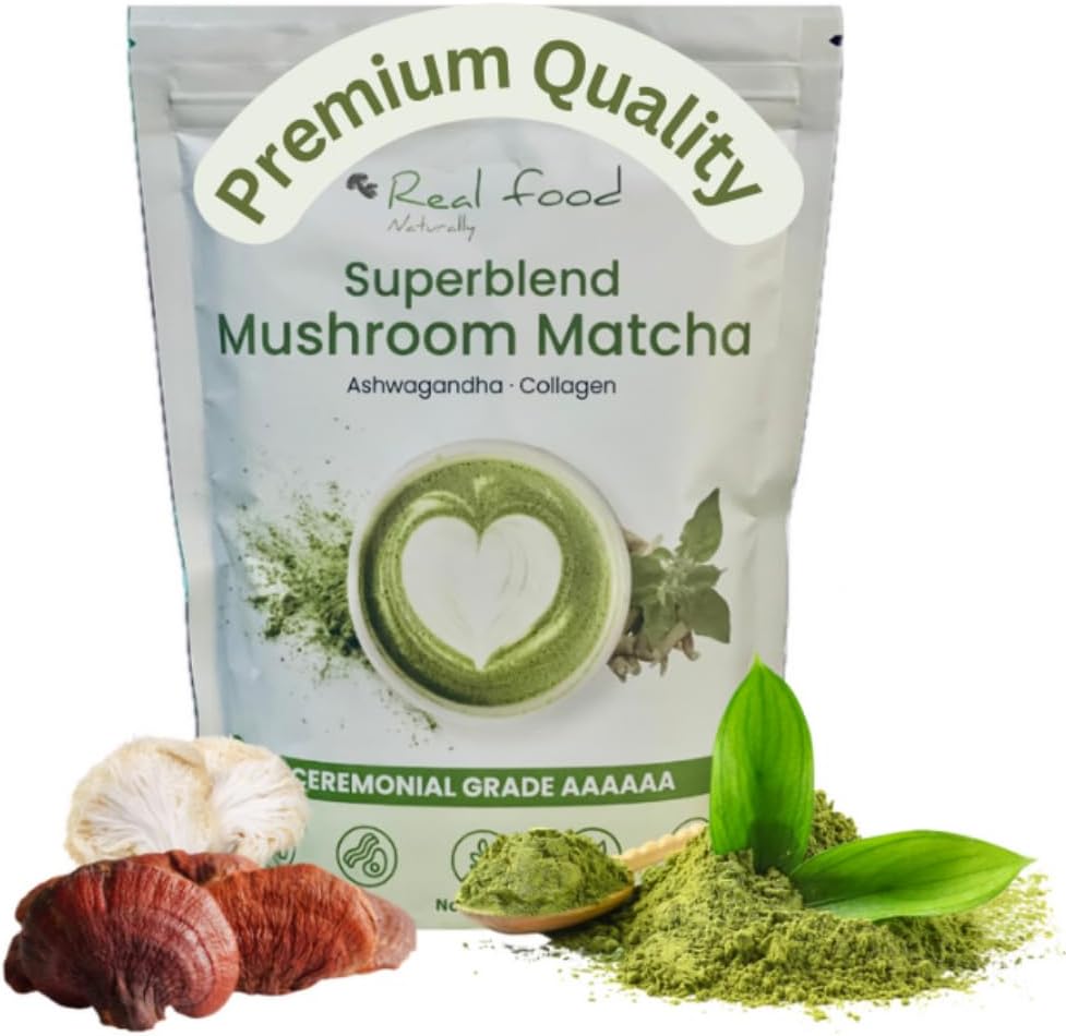 61eCM9mIBYL._AC_SL1080_.jpg Mushroom Matcha - Ashwagandha Collagen powder Matcha Ceremonial grade 6A Organic Lions Mane Cordyceps & Reishi Adaptogens supplements Functional Mushrooms (100% Natural) Large 8.4oz