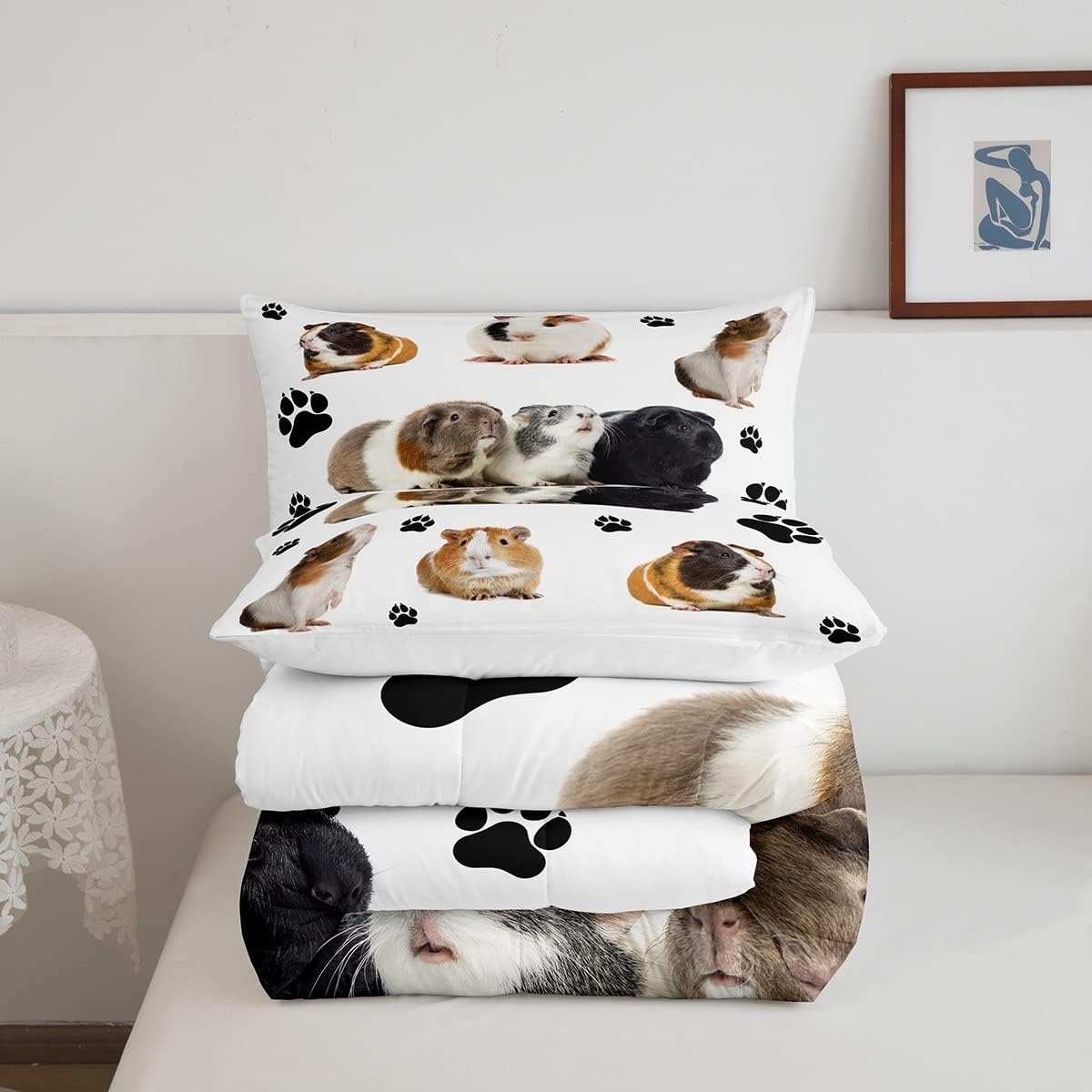 61egiKiMoRL._AC_SL1200_.jpg Erosebridal Guinea Pig Comforter Set Queen Cute Guinea Pigs Bedding Set, Kids Boys Animal Theme Down Comforter Lovely Mouse Print Quilt, Bedroom Decoration Guinea Pig Pattern 3 Pcs with 2 Pillowcases - Image 5