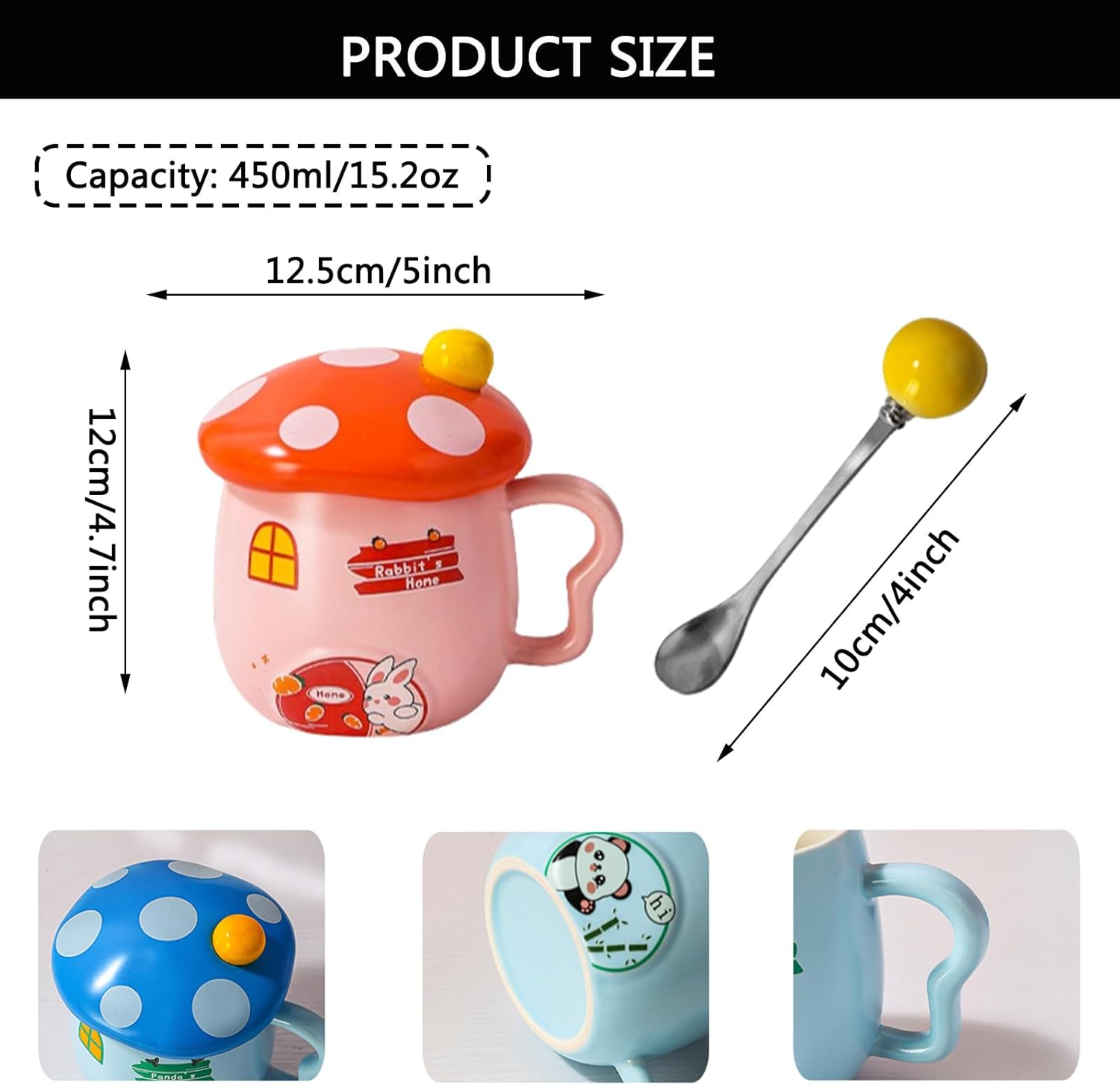61gdzmuImCL._AC_SL1500_.jpg Mushroom Mug, Mushroom Cup 4 Pieces Cute Coffee Cup with Handle Gifts for Men Women for Office Work Home 15.2Oz,1 - Image 7