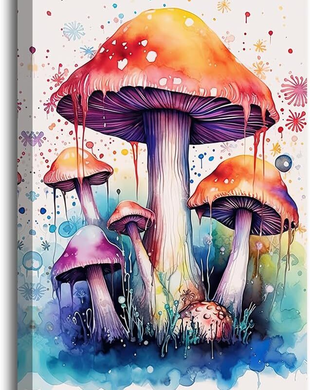 LURENCZH Mushroom Canvas Wall Art Psychedelic Mushrooms Picture Prints Colorful Plant Wall Paintings for Kitchen Restaurant Decor Framed(Mushroom-3,20.00" x 30.00")