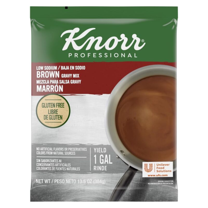 Knorr Professional Low Sodium Brown Gravy Mix Vegan, Gluten Free, No Artificial Flavors or Preservatives, No added MSG, Dairy Free, Colors from Natural Sources, 13.5 oz, Pack of 6