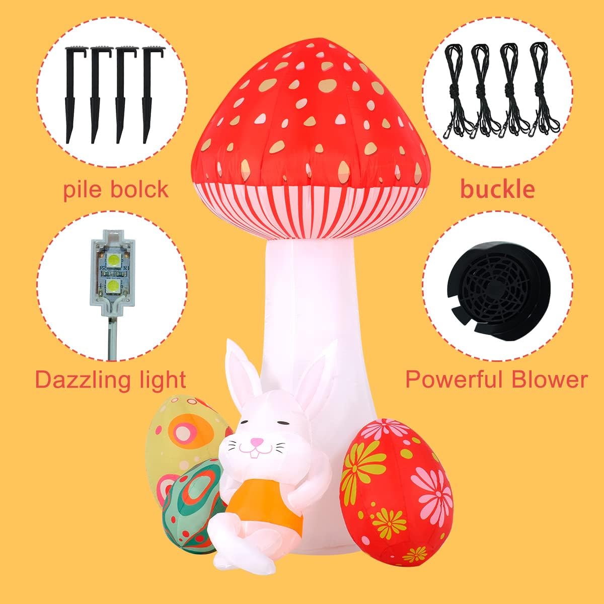 61mnA86hi2L._AC_SL1200_.jpg Easter Inflatable Bunny Outdoor Decorations 7FT Blow Giant Mushroom Sleeping Rabbit with Eggs Decor Build-in LEDs for Yard Garden Lawn Indoors Outdoors Home Holiday… - Image 7
