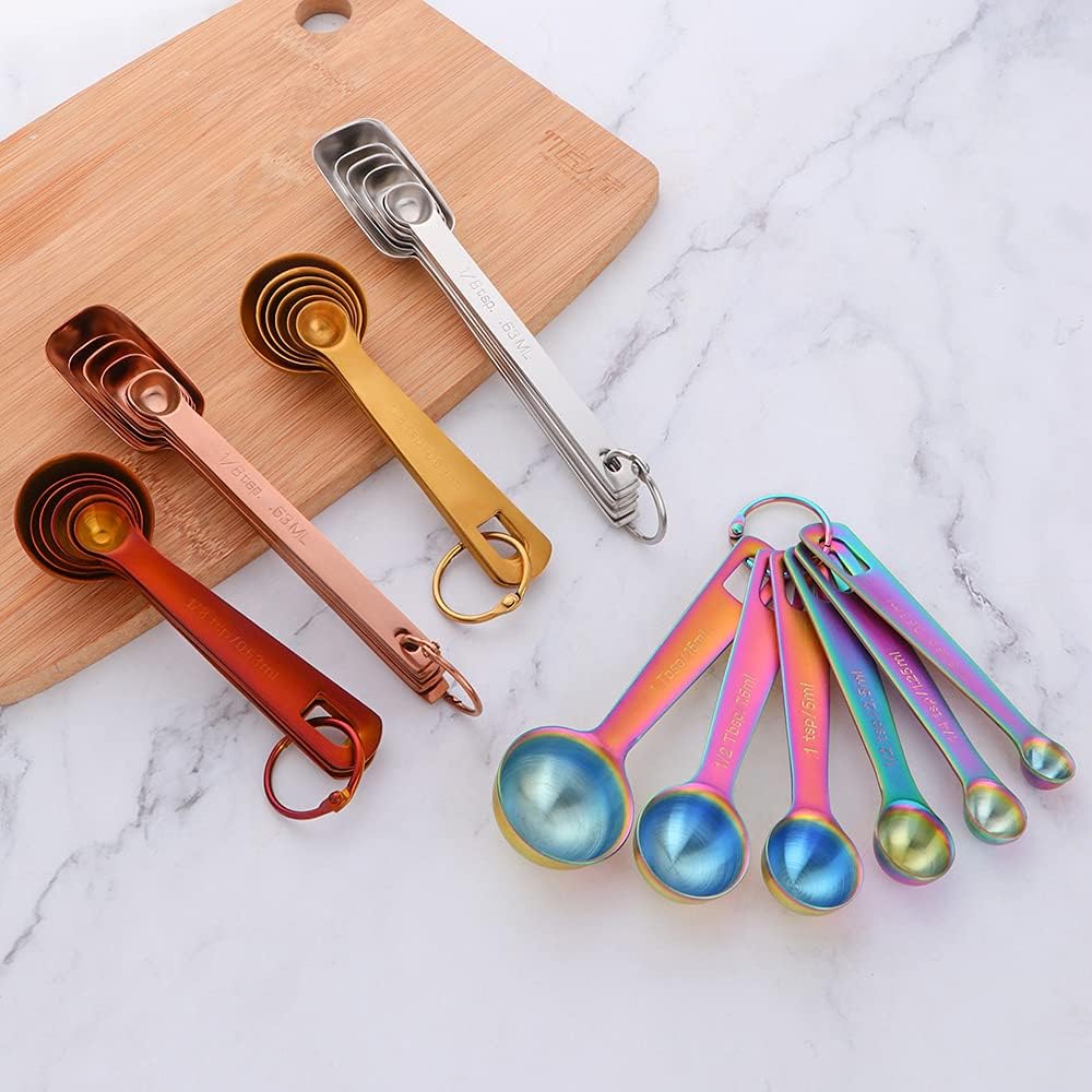 61nXLPNDudL._AC_SL1000_.jpg Meisha Measuring Spoons, Heavy Duty 18/8 Stainless Steel Measuring Spoons Cups Set, Set of 6 for Gift Measuring Dry and Liquid Ingredients - Rainbow - Image 2