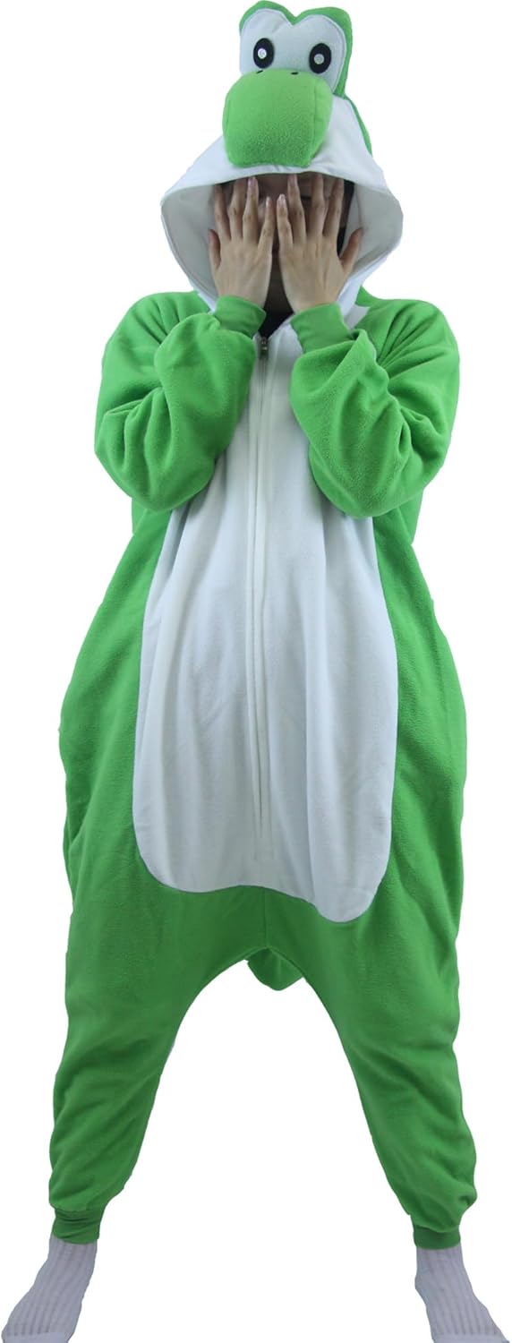 61r8VADvrqL._AC_SL1500_.jpg Adult Unisex Pink Yoshi Kigurumi Onesie Suit Halloween Christmas Anime Pajamas Green Yoshi Cosplay Costumes Disfraz Couple - Image 7