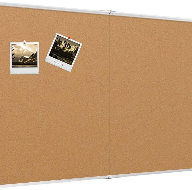 VIZ-PRO 60" x 48" Large Cork Bulletin Board, Foldable & Wall-Mounted Notice Pin Board with Silver Aluminum Frame, for School Home Office - 5' x 4' Corkboard
