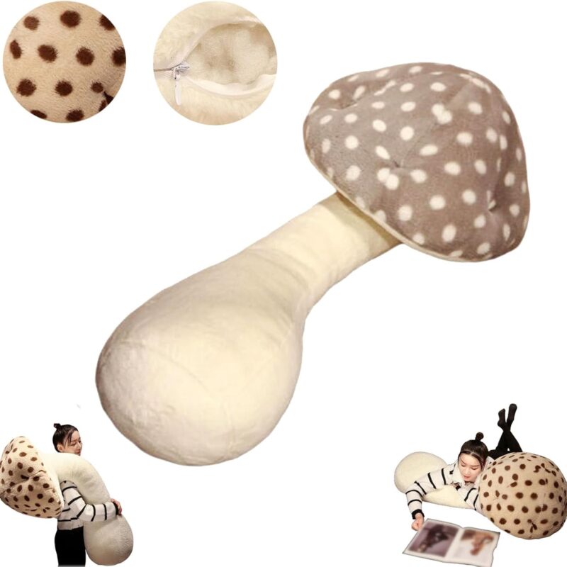 Mushroom Body Pillow, Giant Soft Mushroom Shaped Plush Body Pillow Home Decor, Mushroom Plush Body Pillow, for Couch Sofa Bed Car Cushions Sleeping Pillow (39.4in Gray)