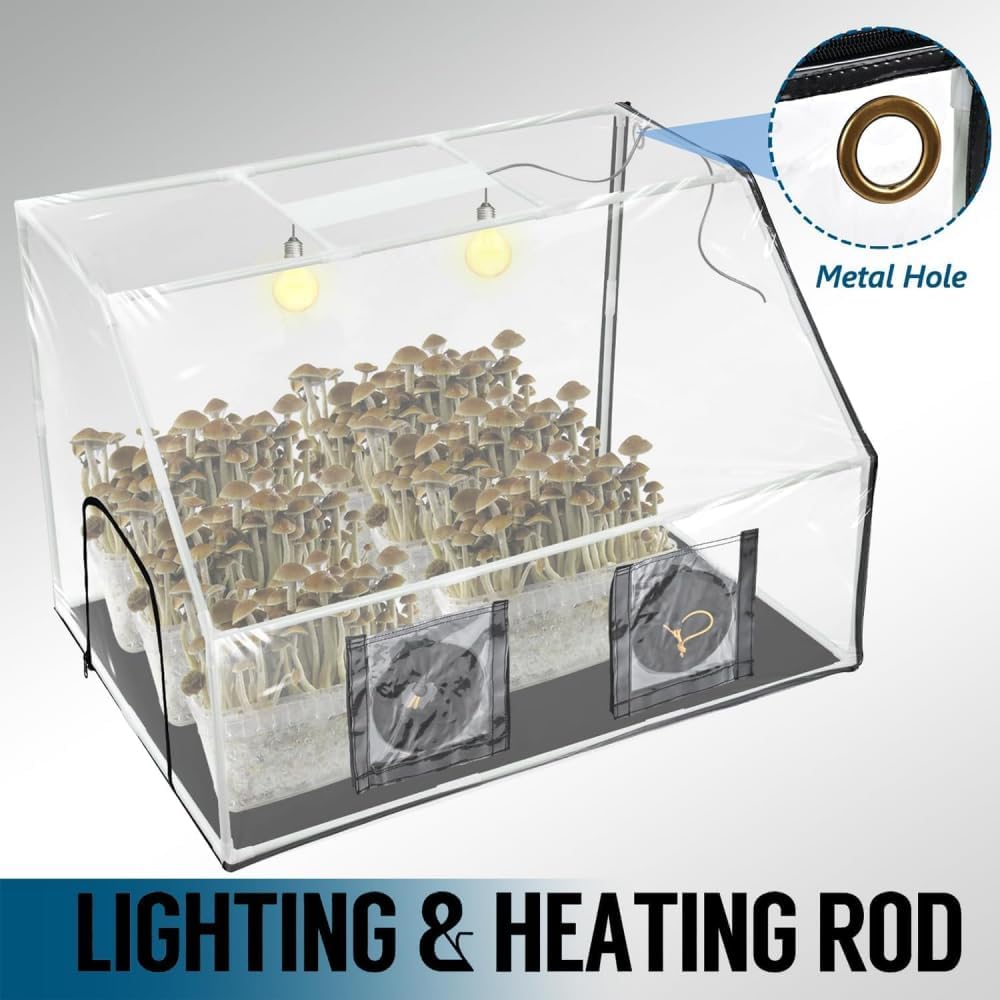 61vZnzA0GgL._AC_SL1000_.jpg Home Mushroom Monotub Kit with Inflatable Mushroom Grow Environment - Portable Inflatable Mushroom Nursery with Plugs & Filters for Fresh Air Exchange Transparent - Image 5