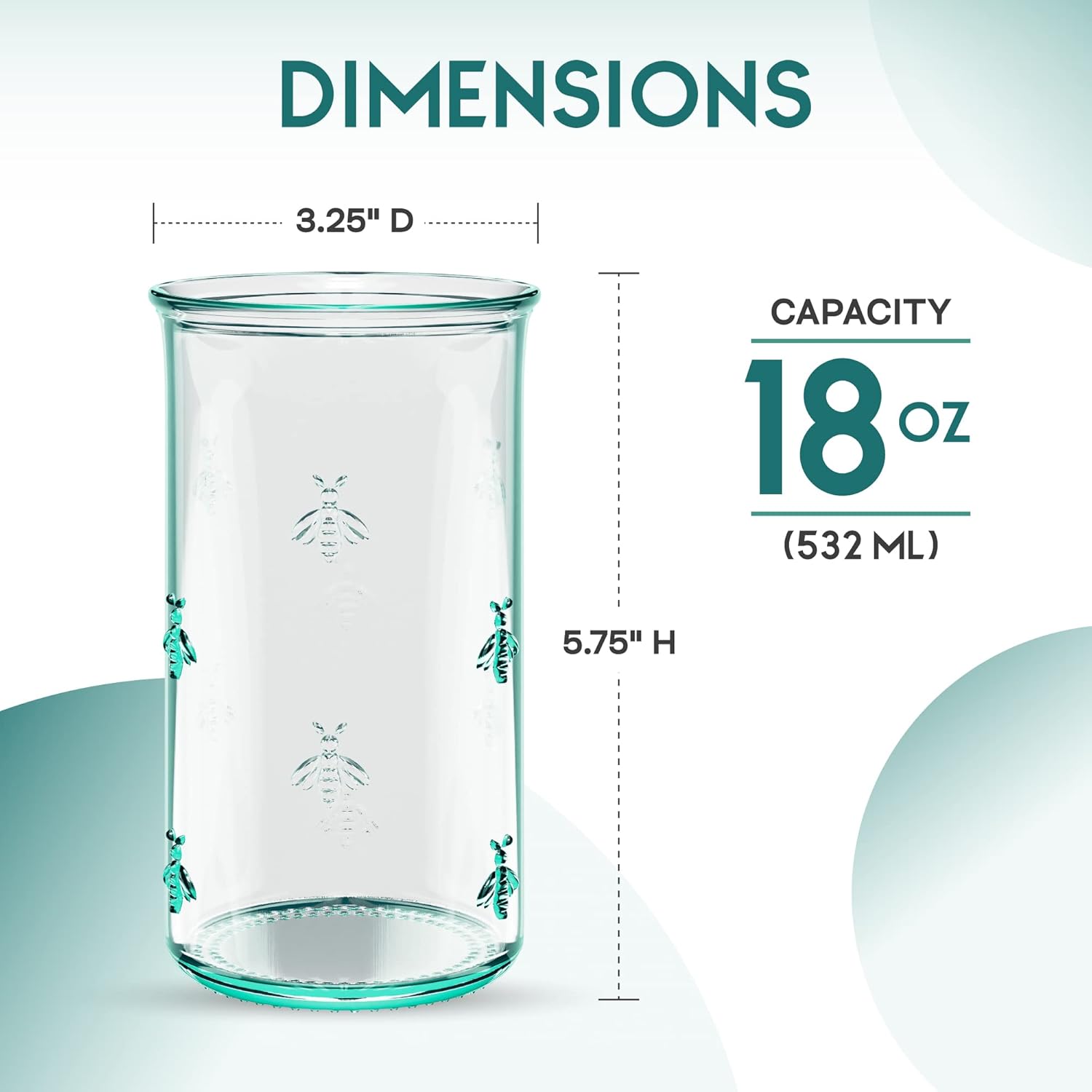 61wmGVlbVrL._AC_SL1500_.jpg Amici Home Regina Hiball Glass | 18 Oz | Italian Made, Recycled Green Glass | Drinking Glass with Embossed Bee Design for Water, Juice, Iced Tea, Cocktails (Set of 6) - Image 7