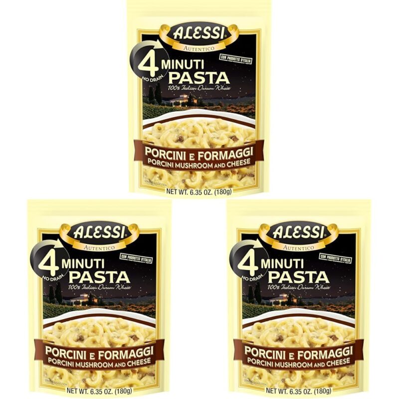 Alessi 4 Minute Pasta, One Dish Quick Meals, Stovetop or Microwave, Dinner or Side Ready in Minutes (Porcini Mushroom & Cheese, 6.35 Ounce (Pack of 18))