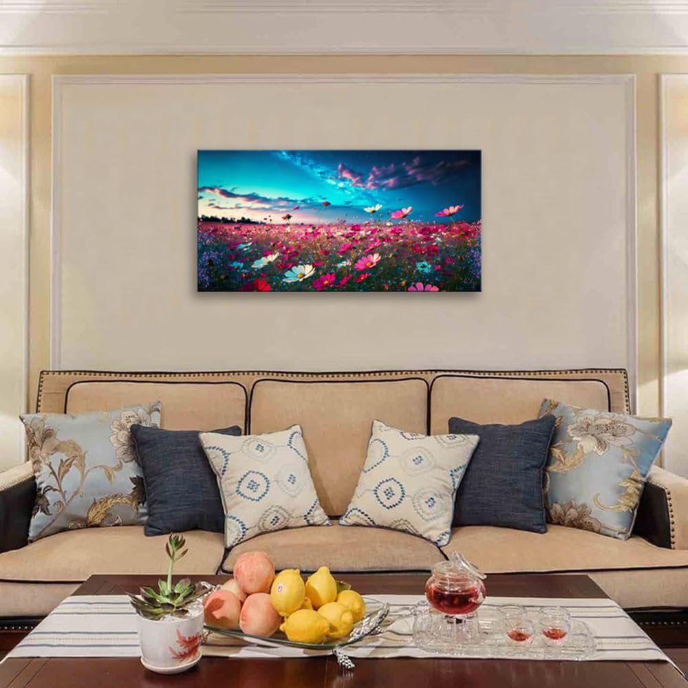 61zEkqFGYjL._AC_SL1000_.jpg KZKU Wall Art Daisy Flower Blue Sky Natural Landscape Wall Decoration Wildflower Wall Art Pictures for Living Room Bedroom Home Decor Canvas Prints Size:20x40inch Ready to Hang - Image 3