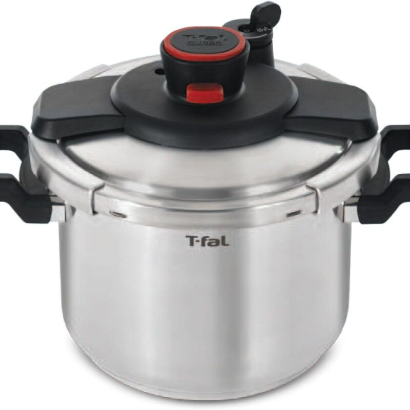 T-fal Clipso Stainless Steel Pressure Cooker 6.3 Quart, Induction, Secure locking System, One Hand System, Recipe Book Included, Cookware, Pots and Pans, Kitchen, Dishwasher Safe, Silver