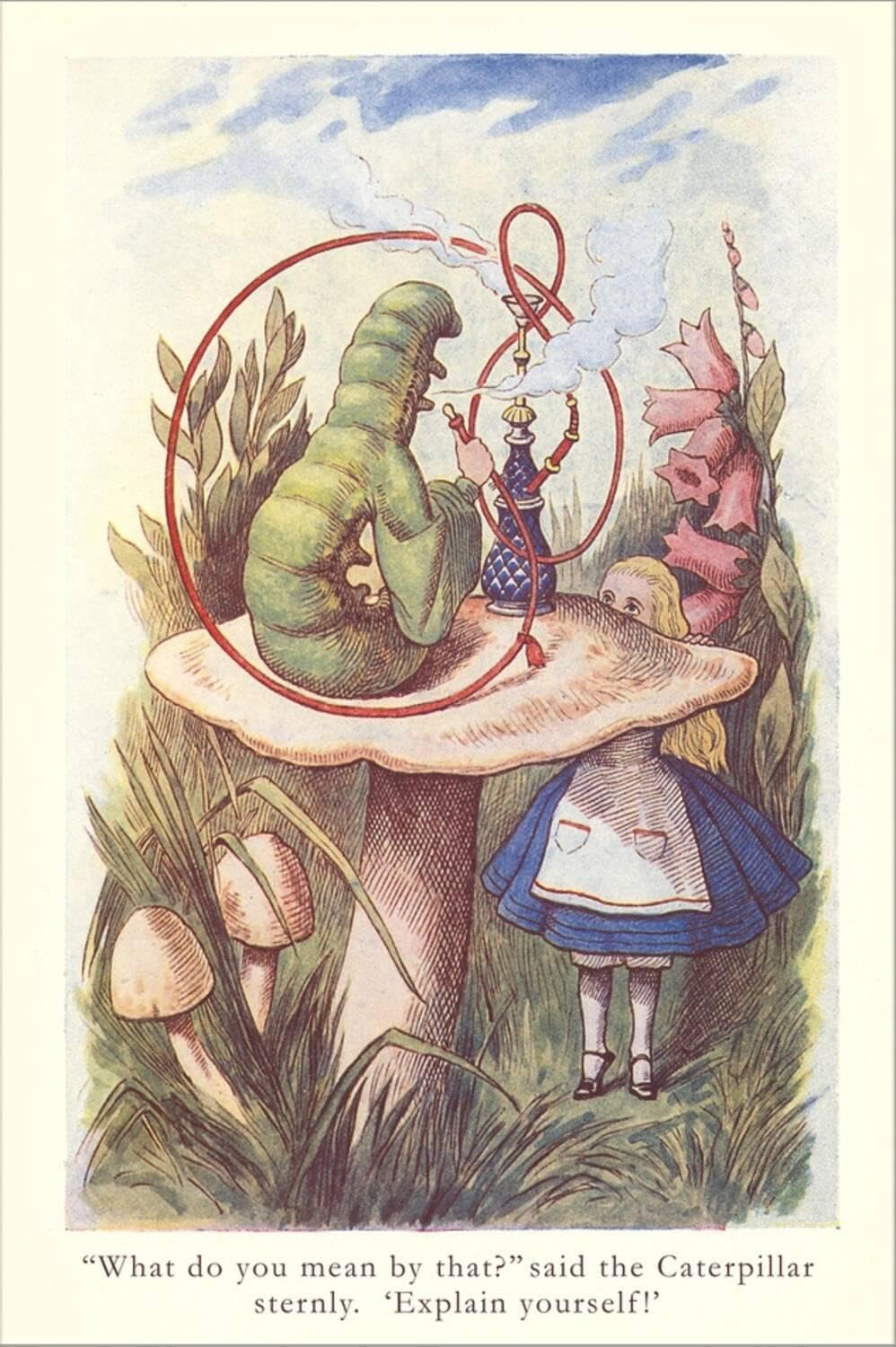 71-ZqD9tgrL._AC_SL1500_.jpg ART.COM Stretched Canvas Print Alice in Wonderland, Caterpillar on Mushroom, 16" x 24" - Image 2