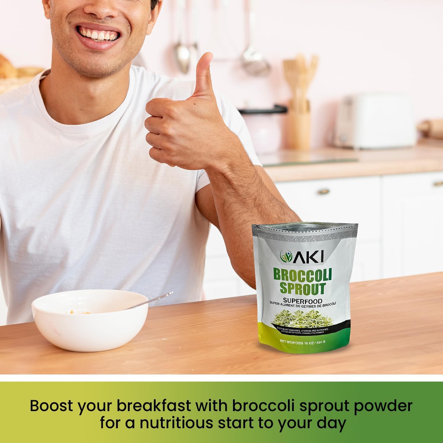 71-ytBwJNXL._AC_SL1500_.jpg AKI Broccoli Sprout Powder - Ideal in Vitamins & Sulforaphane - Superfood for Green Veggie Smoothie Beverage or Meal - Non GMO (16oz/454g) - Image 9