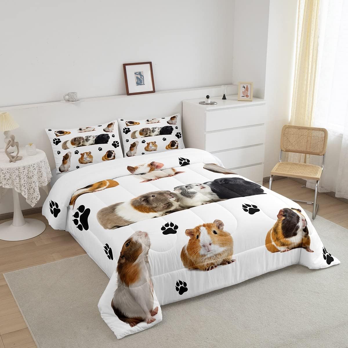 710SHxCSKvL._AC_SL1200_.jpg Erosebridal Guinea Pig Comforter Set Queen Cute Guinea Pigs Bedding Set, Kids Boys Animal Theme Down Comforter Lovely Mouse Print Quilt, Bedroom Decoration Guinea Pig Pattern 3 Pcs with 2 Pillowcases - Image 2