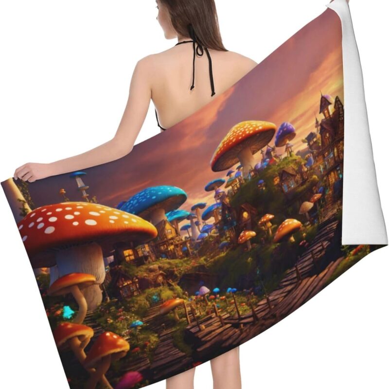 32 X 52 Inches Magic Mushroom Print Microfiber Soft Bath Towel,Quick Drying Towels for Body,Sport,Yoga,Spa,Fitness