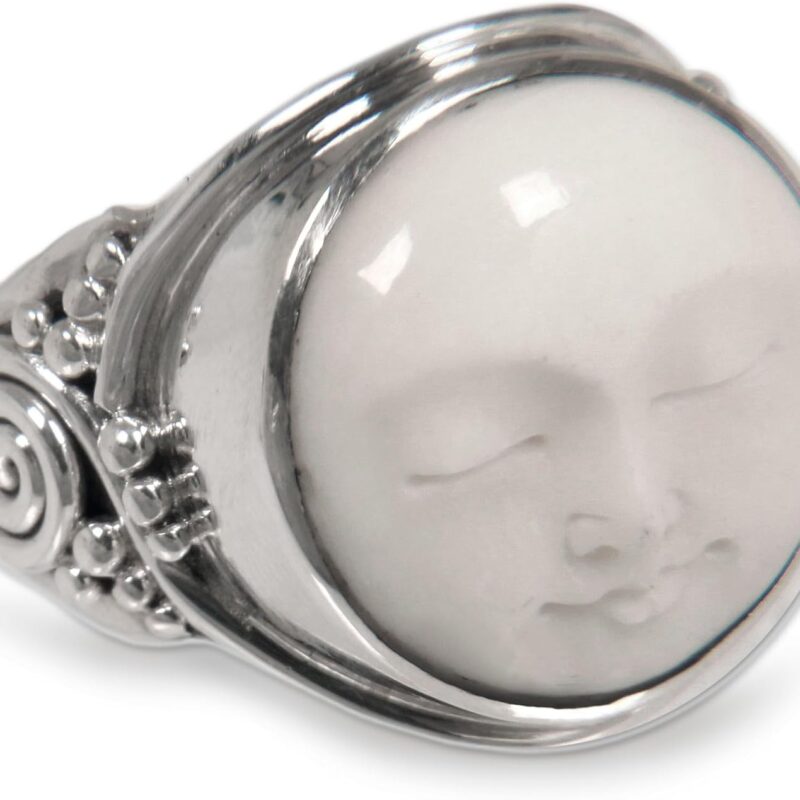 NOVICA Artisan Handmade Bone Ring Crafted .925 Sterling Silver Cocktail Indonesia 'Face of The Moon'