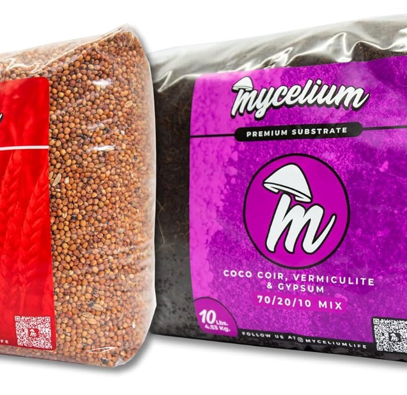 Mycelium Mushroom Growing Kit I CVG Substrate (Coco Coir, Vermiculite, Gypsum) with Milo Grain I High Yield Proprietary Mix I Sterilized Mushroom Grow Bag for Starter & Pro Home Growers, 15lbs