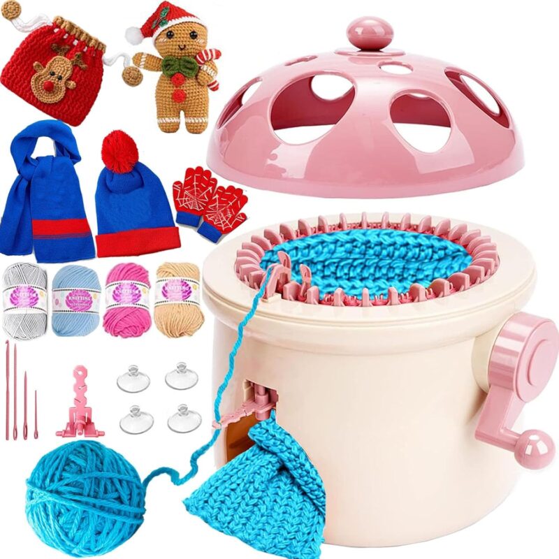 Cyandream Sentro 32 Needle Knitting Machine, 32 Needle Mushroom Knitting Machine for Adults, Kids and Beginners,Quick Circular Knitting Loom Crochet Machine for Hat,Gloves,Scarves,Socks and Knit Toys