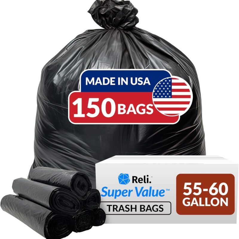 Reli. 55-60 Gallon Trash Bags Heavy Duty | 150 Count | 50-60 Gallon | Large Black Garbage Bags | Made in USA