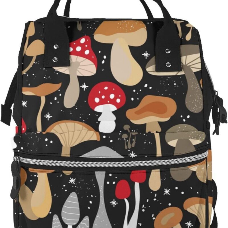 Various Mushrooms,White Mushroom Chanterelles Diaper Bag Backpack Large Capacity Multifunction with Insulated Pockets Waterproof Baby Diaper Bags Baby Travel Essentials for Dads,Moms,Newborns