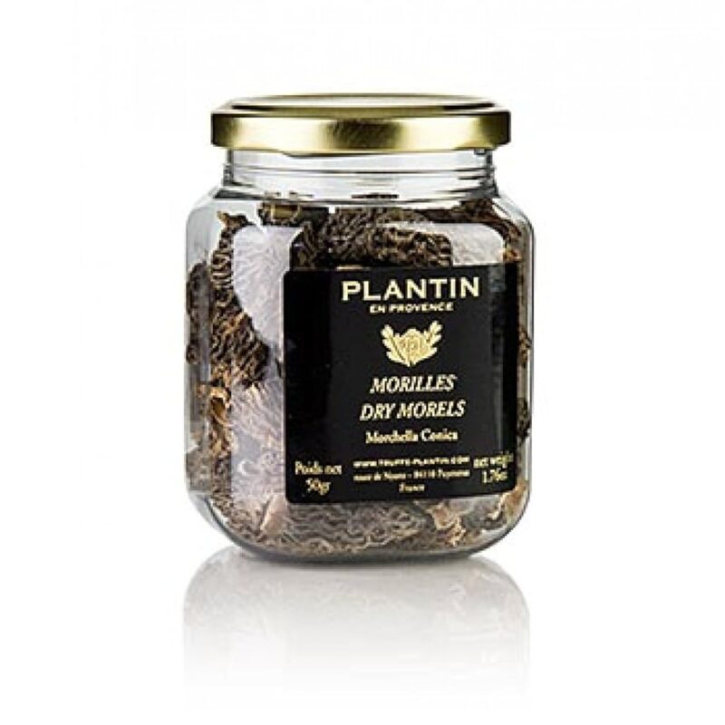 Plantin - Extra Dried Wild Morel Mushrooms (Morchella Conica), 1.75 Oz/50g Jar, GMO-free, Kosher Certified, Imported from France