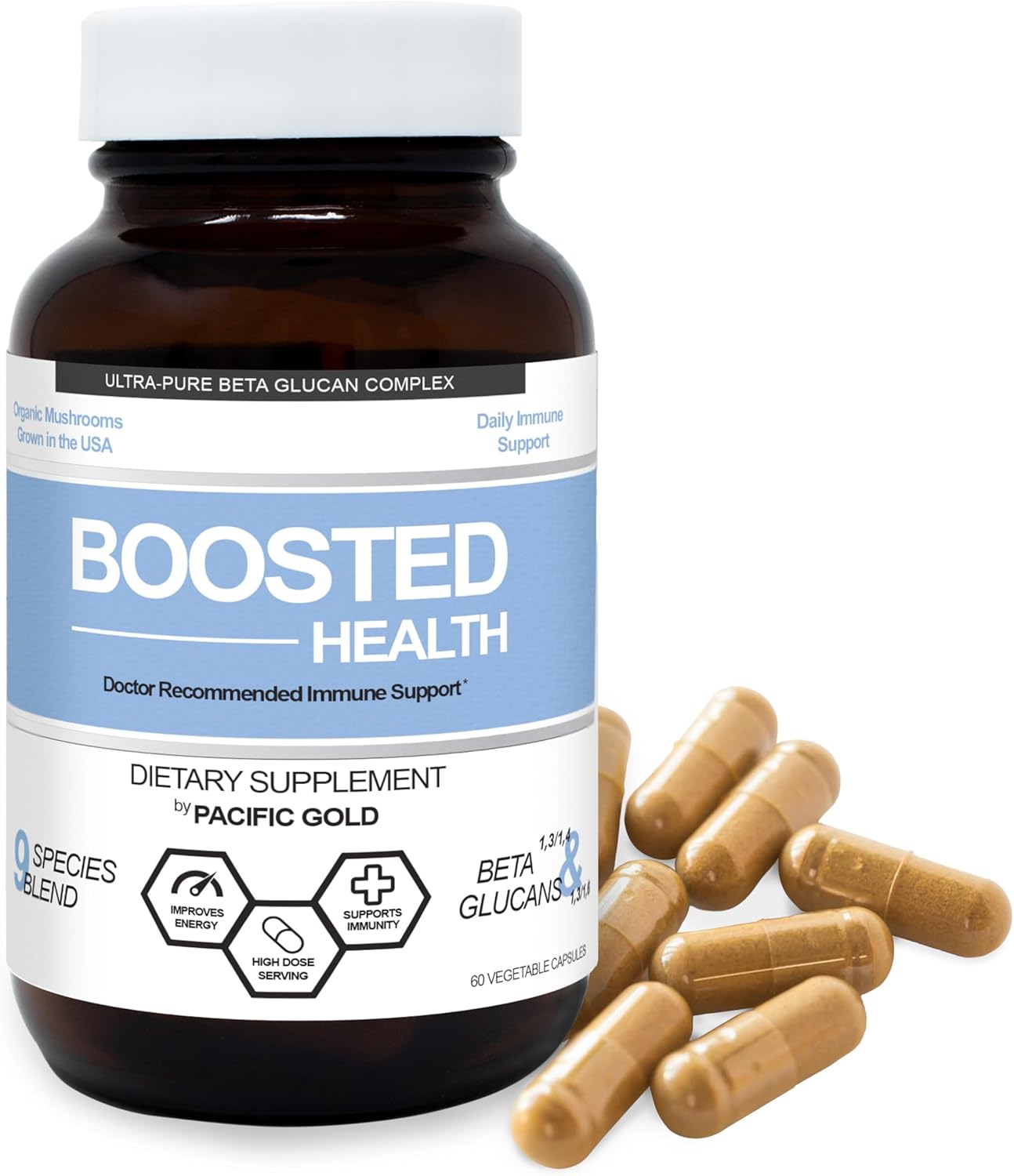 715UnvUUMaL._AC_SL1500_.jpg Boosted Health 9 Mushroom Complex Immune Support Supplement | Lions Mane Reishi Shiitake | Purified Beta Glucan | Brain Nootropic for Focus and Memory | Mental Clarity | Certified Organic 60 Capsules