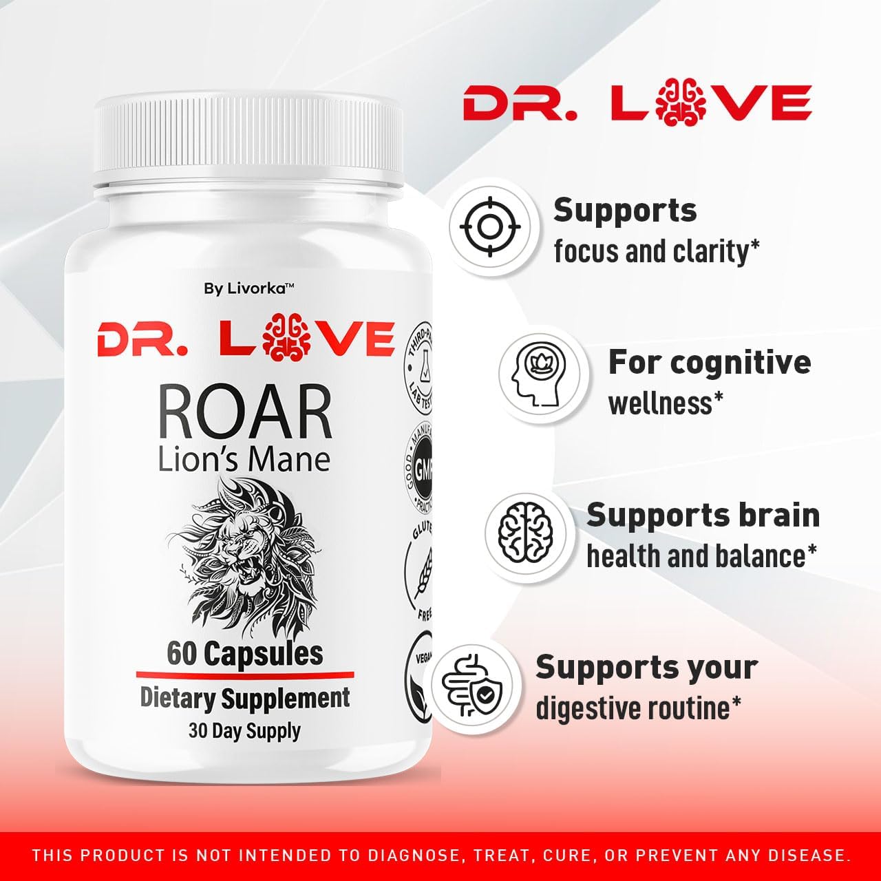 715XV50JIzL._AC_SL1280_.jpg (5 Pack) Dr. Love Roar Lion’s Mane Supplement Support Capsules, Dr. Love Roar Lion’s Mane Plus Brain and Focus Premium Advanced Formula, Doctor Love All Natural Pills, 300 Capsules for 5 Months - Image 2