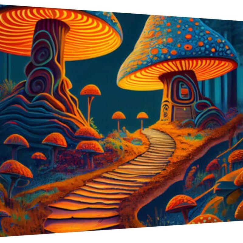 Canvas Wall Art for Living Room Bedroom pathway to mushroom land colorful created by generative Big Large Wall Art Decor Framed Painting Wall Pictures Prints Artwork Office