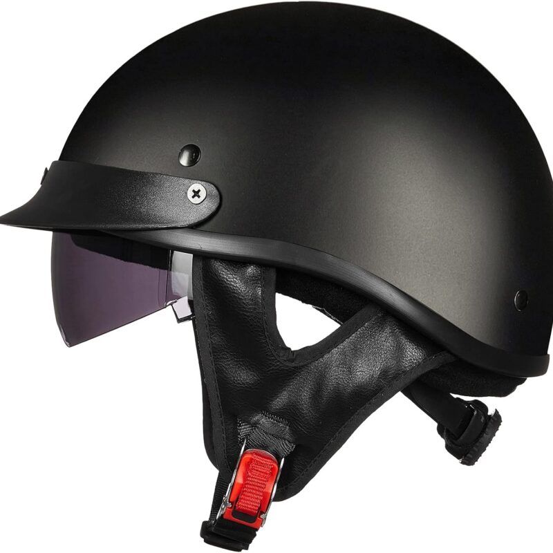716IB-0Q2bS._AC_SL1500_.jpg ILM Half Helmet Motorcycle Open Face Sun Visor Quick Release Buckle DOT Approved Cycling Motocross Suits Men Women Model-205V (L, Matt Black)
