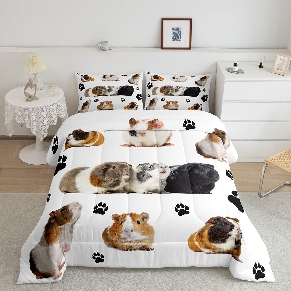 716WZgHhW6L._AC_SL1200_.jpg Erosebridal Guinea Pig Comforter Set Queen Cute Guinea Pigs Bedding Set, Kids Boys Animal Theme Down Comforter Lovely Mouse Print Quilt, Bedroom Decoration Guinea Pig Pattern 3 Pcs with 2 Pillowcases